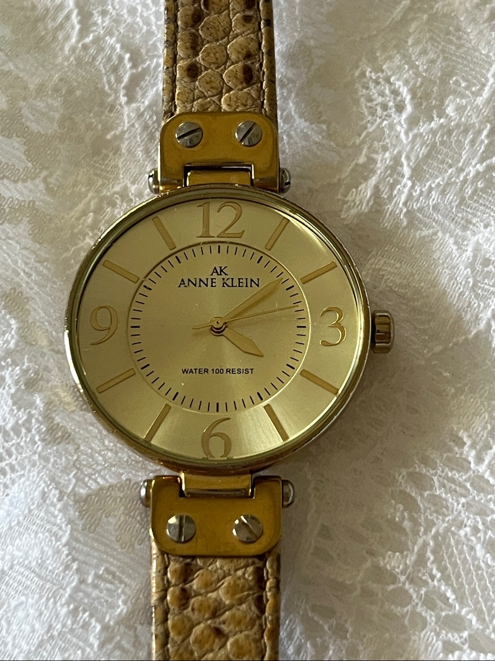 Anne Klein Gold-Tone Watch with Brown Textured Strap